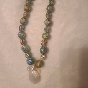 Green shell, bead necklace